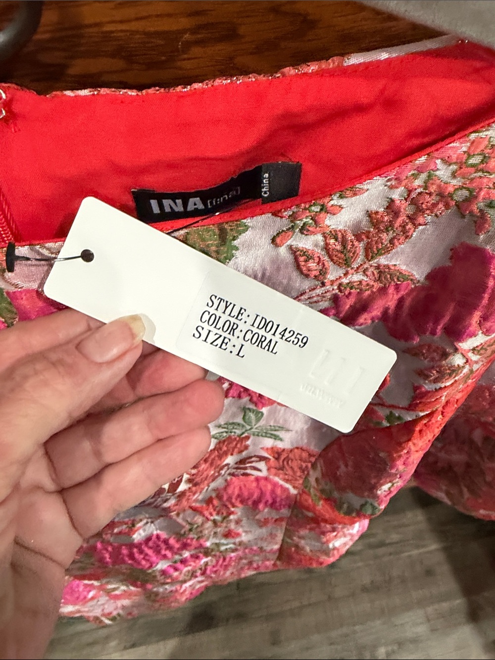 Ina Floral Jacquard Puff-Sleeve Mini Dress - Pink/Coral - Picture 5 of 5